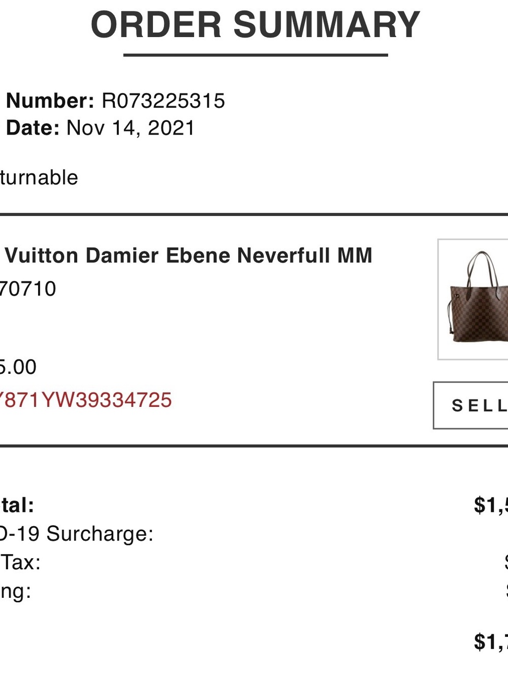 Louis Vuitton Brown Checkered Canvas Tote - Classic Damier. - Picture 7 of 7